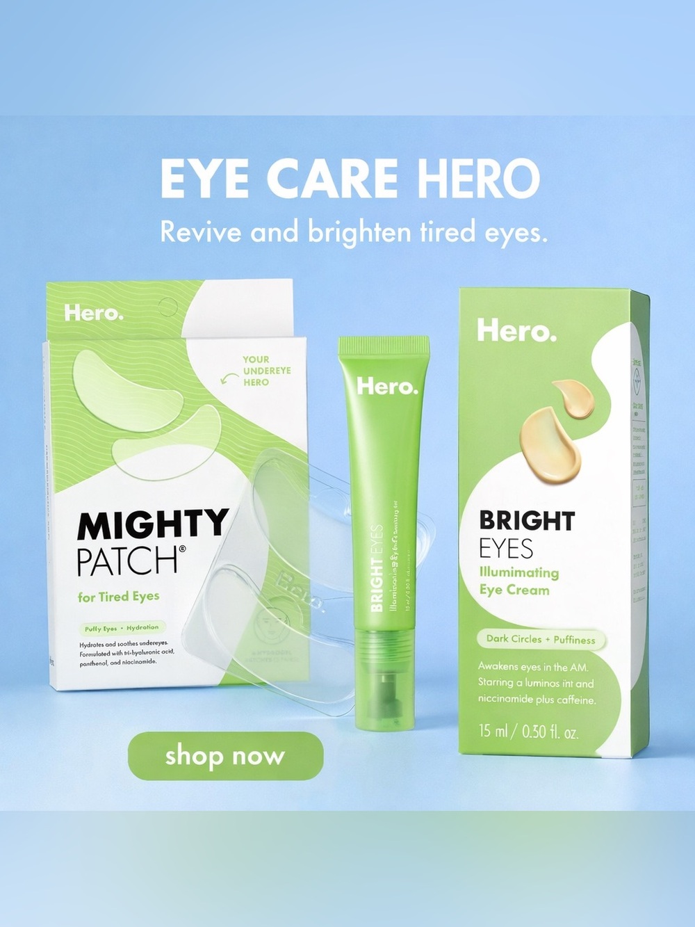 Hero Cosmetics ✨ Illuminating Eye Cream & Mighty Patch Undereye Gel Patches